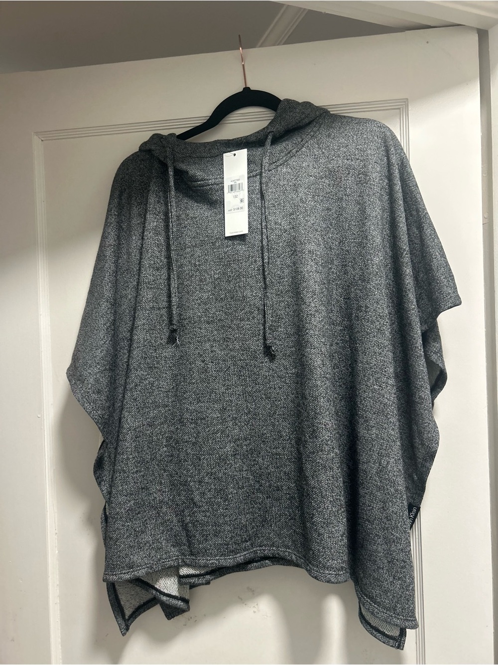 Calvin Klein Men's Gray Hooded Crewneck Poncho Sweater